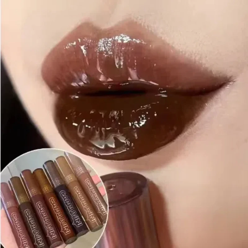 Chocolate Lip Gloss Long Lasting Moisturizes Dark Brown Lip Glaze Transparent Glass Mirror Water Liquid Lipstick Clear Makeup lip makeup,lip glaze,lip gloss