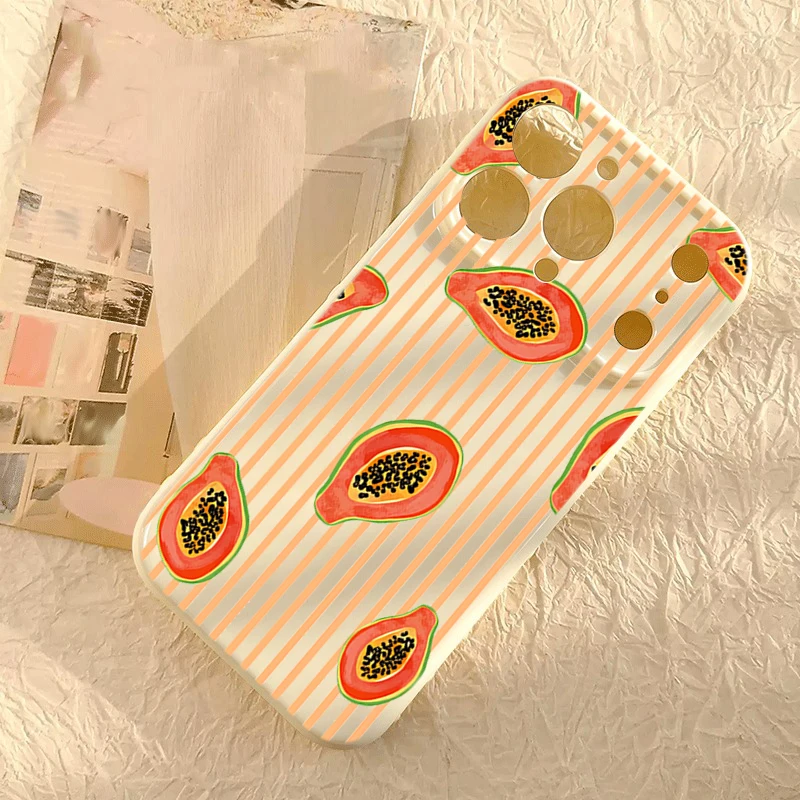 Mint Green Vertical Stripe Watercolor Avocado Pattern Silicone Phone Case