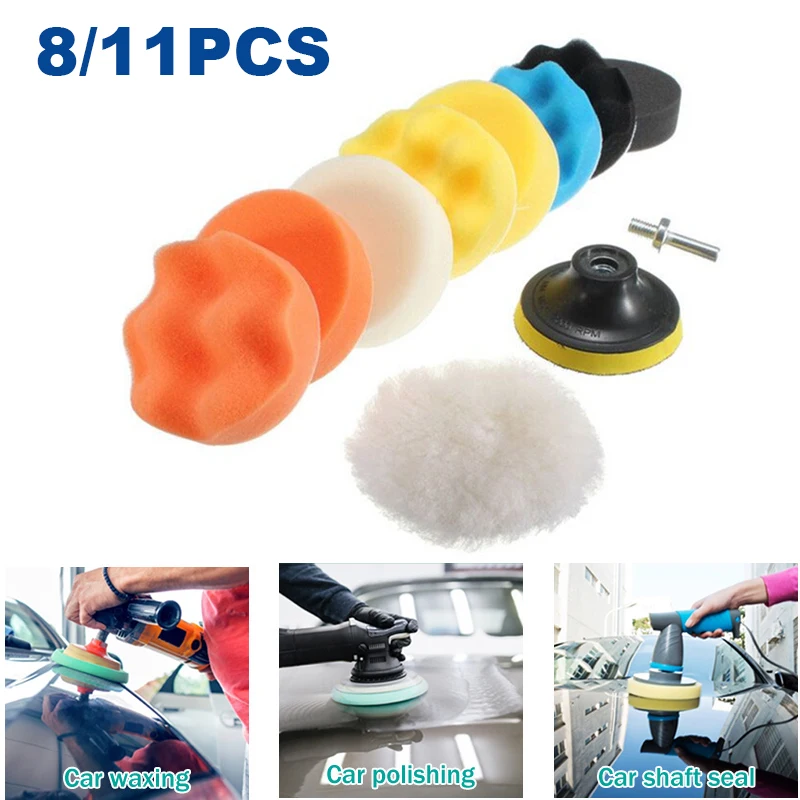 8/11Pcs 3 inch Car Polishing Disc Self-Adhesive ing Waxing Sponge Wool Wheel Polishing Pad For Car Polisher Drill Adapter