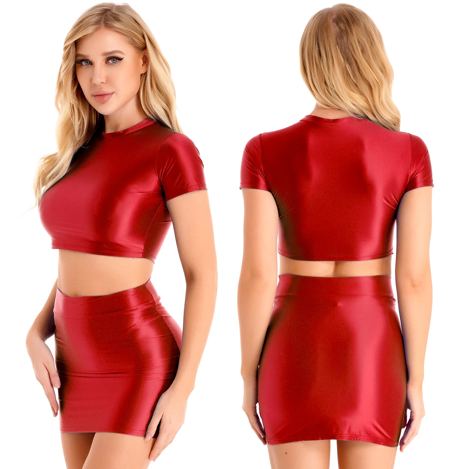 thumbnail image 1 of Conjuntos de faldas de vestir para mujer, conjuntos de dos piezas, ropa de discoteca, Top corto de manga corta con cuello redondo y falda de cintura alta, conjuntos Rave, 1 of 5