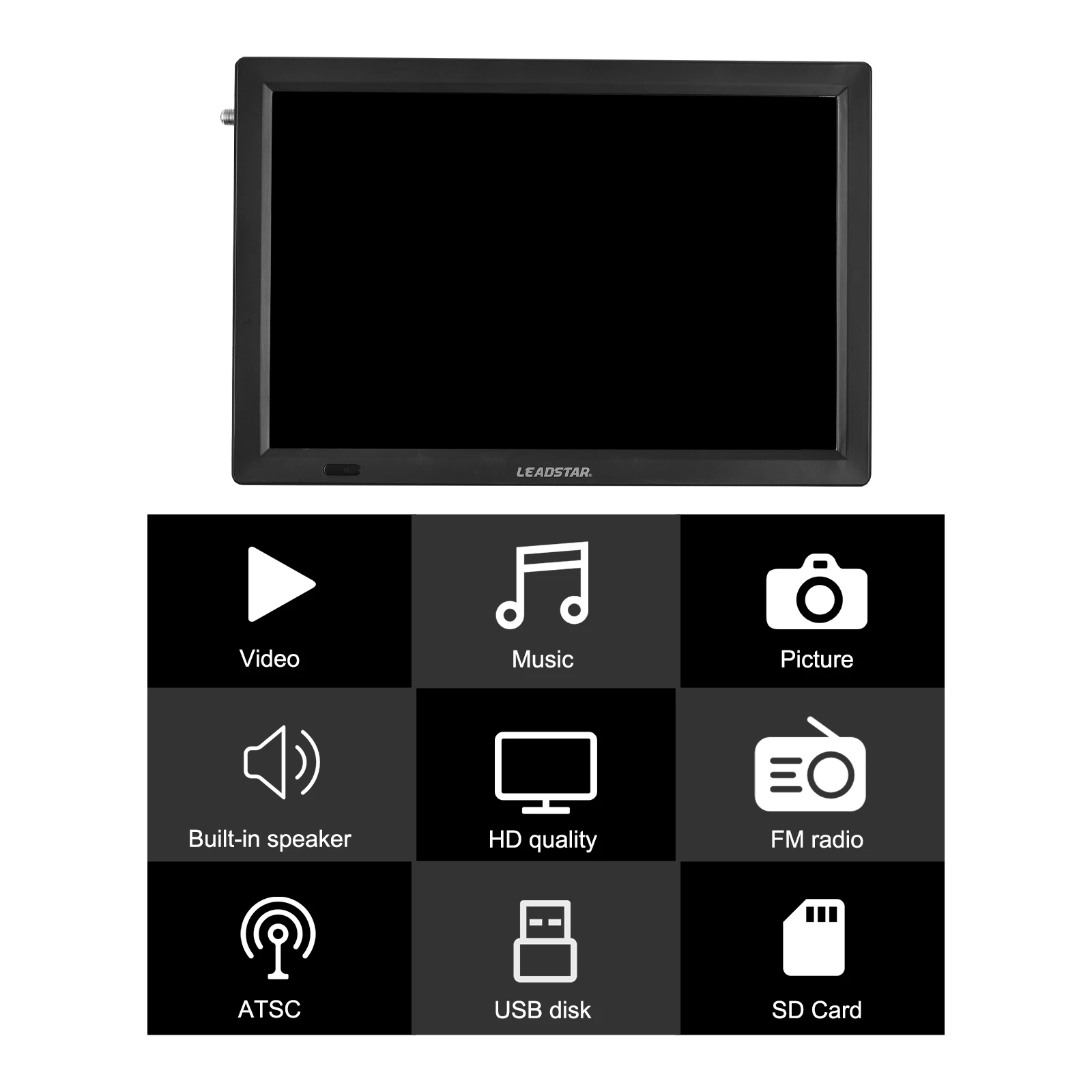 LEADSTAR Mini TV Portable 14inch HD Built in DVB-T2 Digital Tuner Full Compatible With DVB T2/H265/Hevc/Dolby AC3 DVBT H264