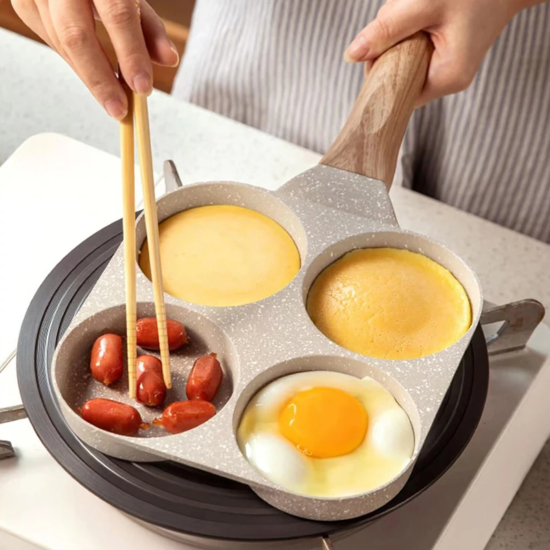 Bistecca all'uovo hamburger padella per frittata fritta macchina per la colazione palla rotonda antiaderente padella per uova in camicia a 2/4 fori per fornello a induzione