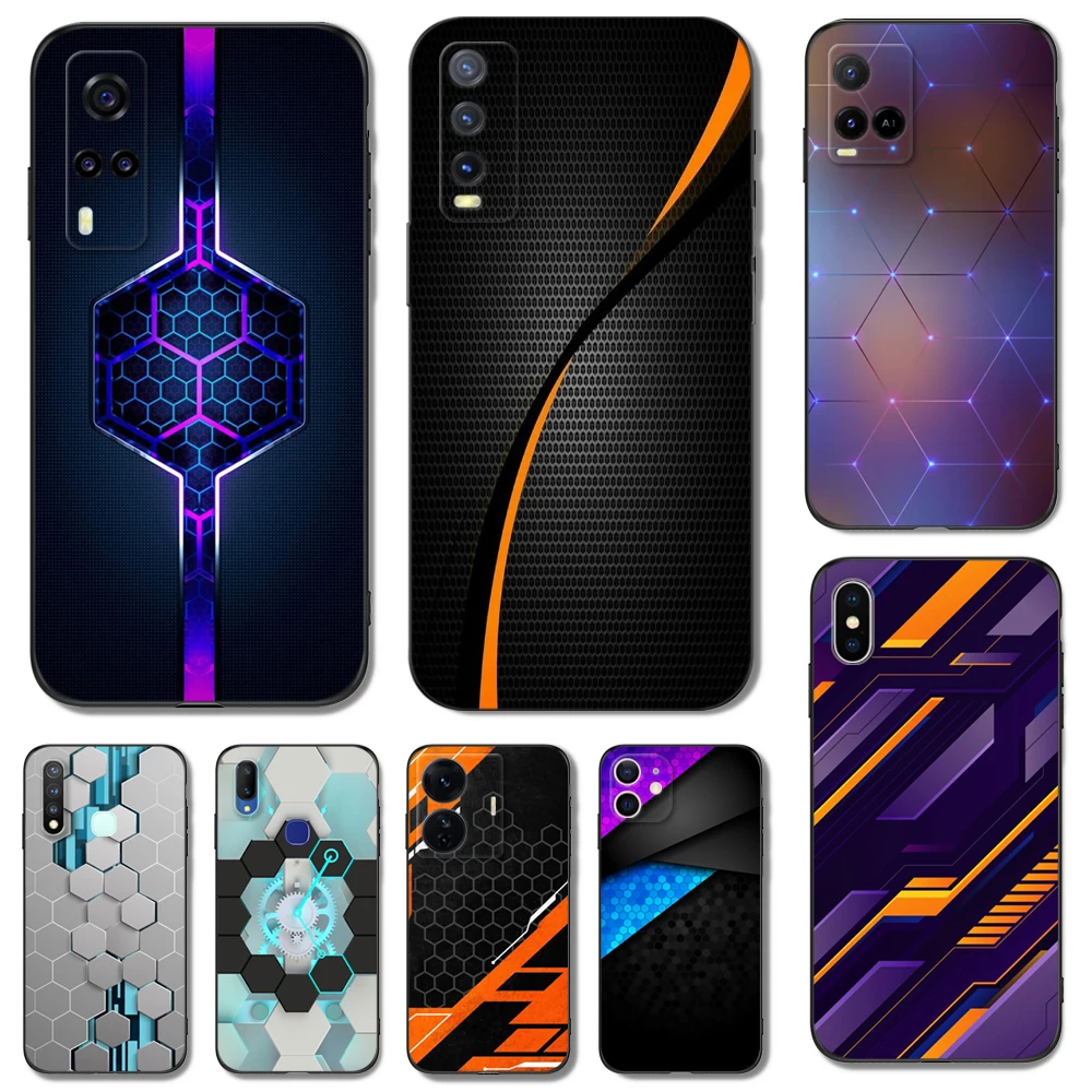 Black Tpu Case For Vivo Y21 Y51A 2021 Y21S Y33S Y51 2020 Y51S Y53S 4G Y72 5G Back Cover Car Carbon Fibre Line