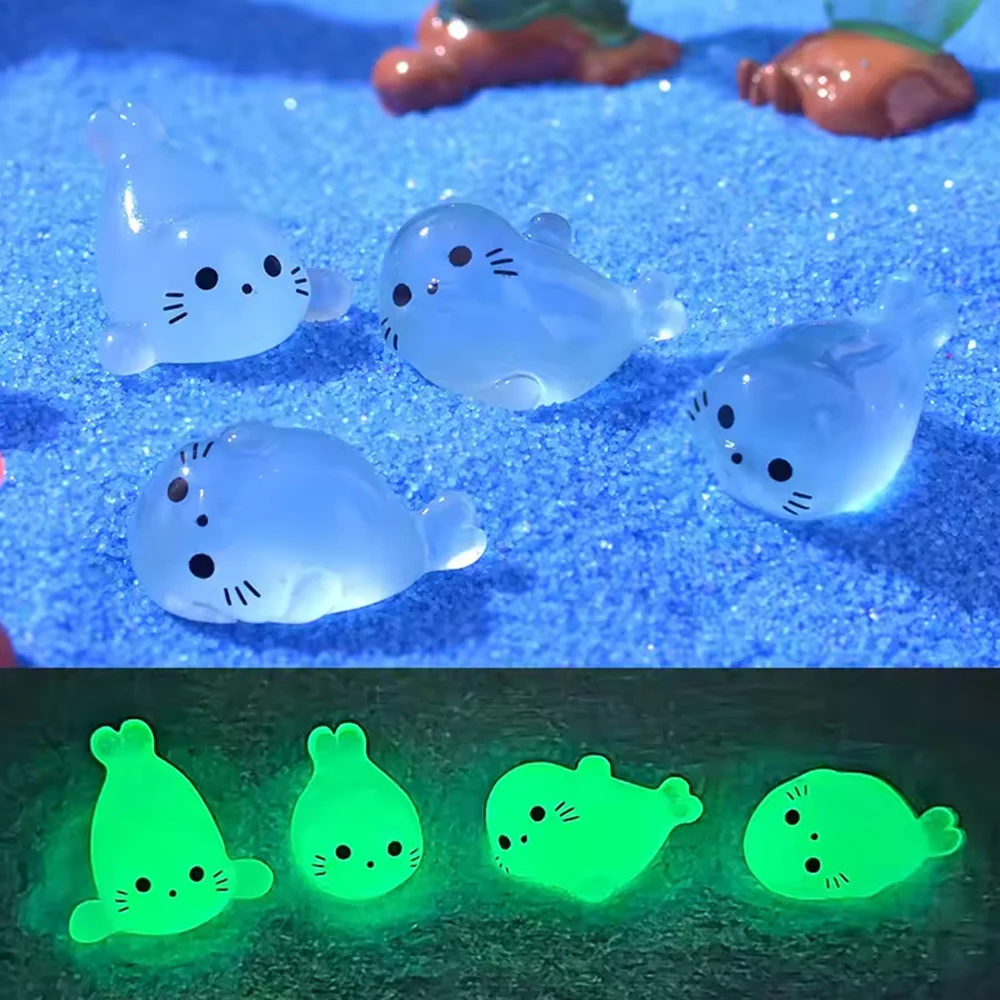 Kawaii Luminous Mini Seal Pup Resin Glow At Night Marine Animal Figurines Ornament Fairy Garden DIY Accessories 100/50Pcs miniature ornament miniature figurines resin crafts accessories resin ornaments resin crafts ornament crafts