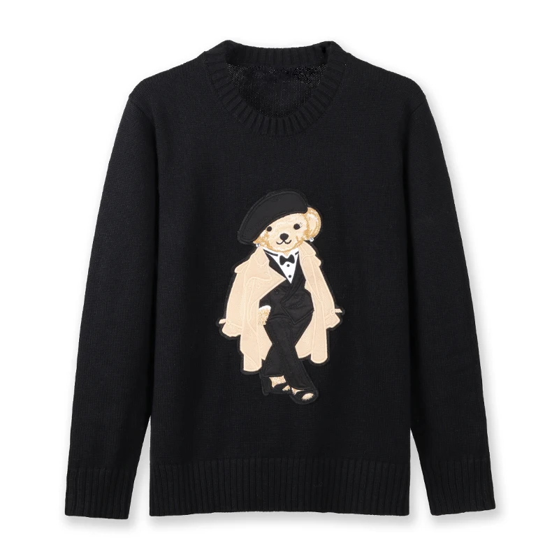 Luxury Brand Patch Bear Knit Sweater Women Autumn Winter Long Sleeve Loose Lauren Pullover Top Cashmere RL Knitwear Coat Clothes 3
