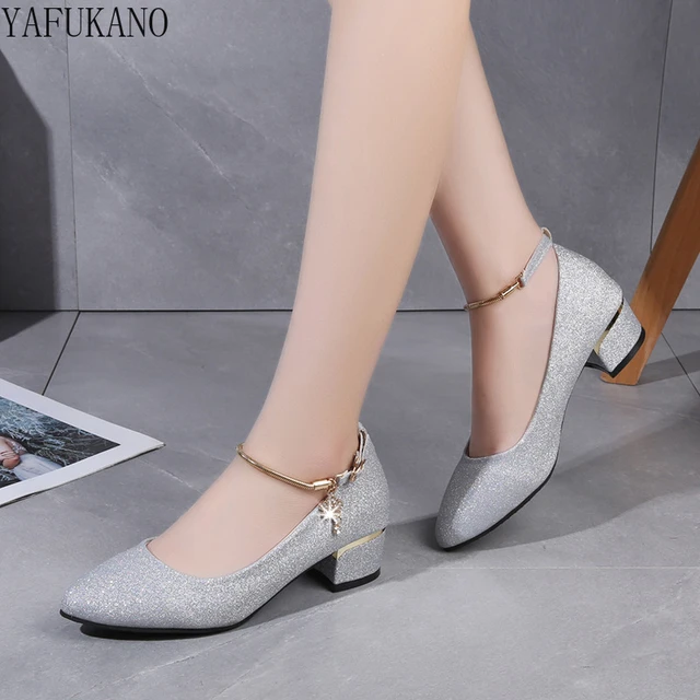 Fashion Ladies Mid-Low Heel Pointed Pump High Heels Dress Shoes-Silver |  Jumia Nigeria