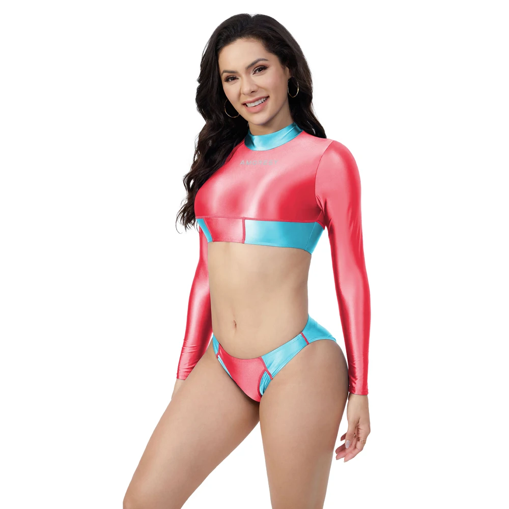 AMORESY Sienna series spandex long-sleeved color matching swimsuit bikini swimming sports cosplay Swimwear