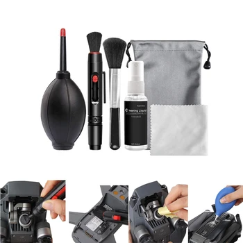 Kit di Pulizia Drone 6-in-1: Panno, Spazzola, Soffiatore d'Aria, Strumento per la Rimozione della Polvere da Lenti e Gimbal per DJI Mini 3, 4 Pro, Mavic 3, 4 Pro, Air 2, AVATA 2, Neo