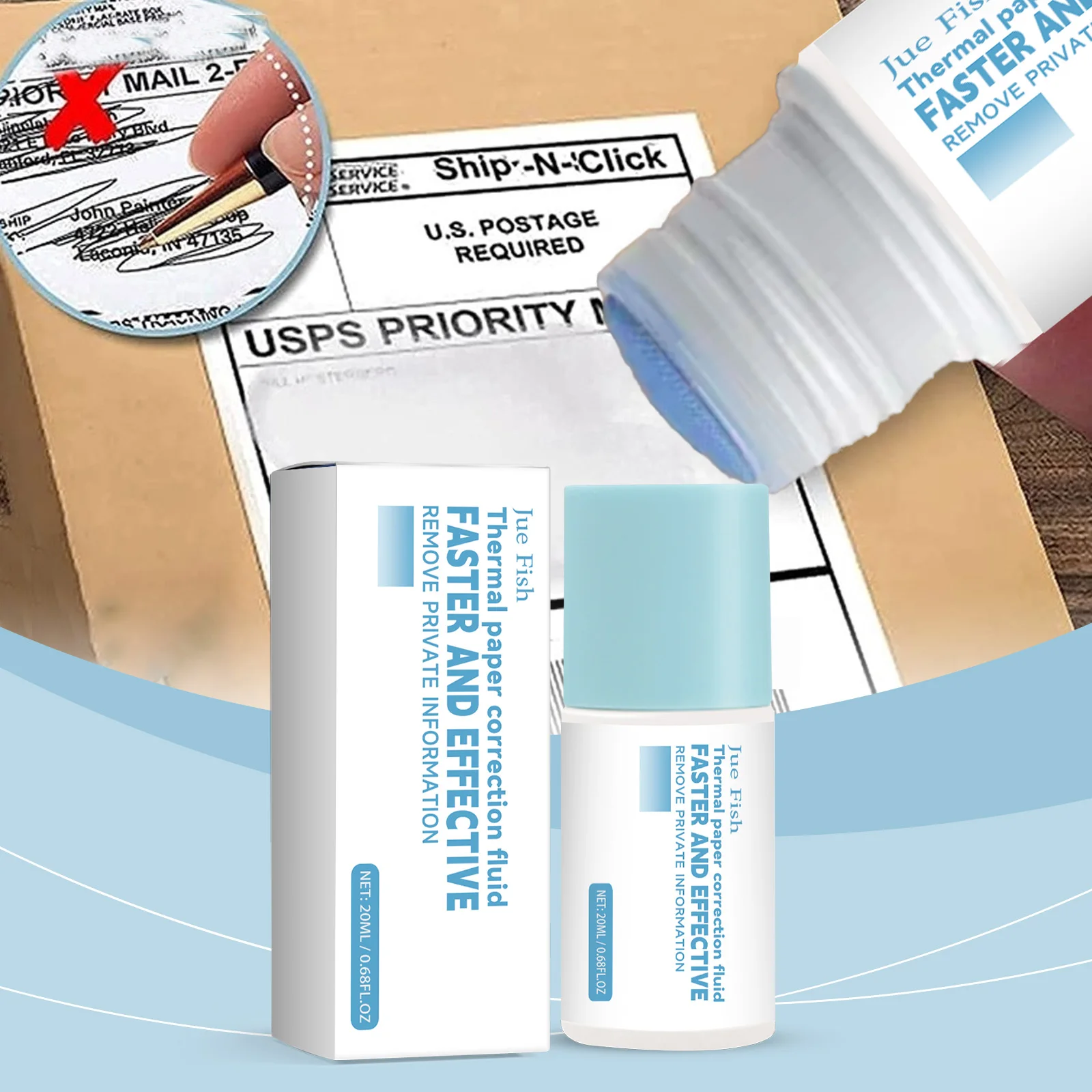 감열지 수정액 내구성 있는 감열지 데이터 개인 정보 보호액 지우개 박스 오프너..
