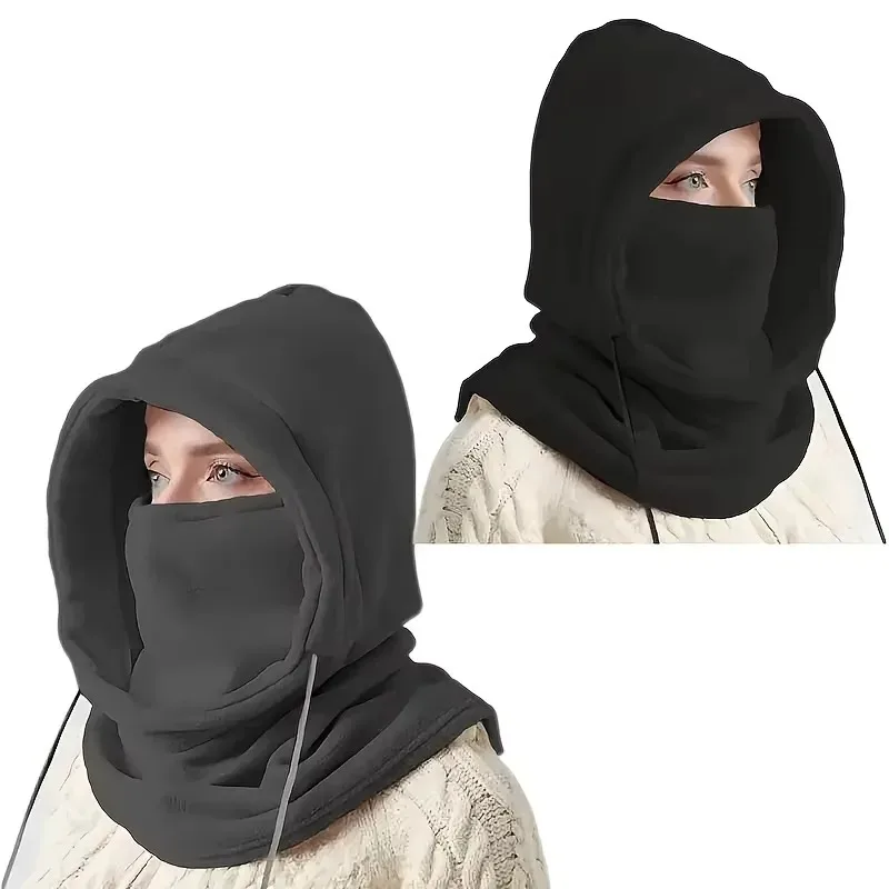 Unisex Windproof Balaclava - Knit Fleece-Lined Hood with Adjustable Drawstring for Motorcycle, Skiing & Outdoor Winter Sports