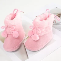 Soft Sole First Walkers Shoes for Baby Girls 0-18 Months  4-Colors Warm Fluff Balls Indoor Cottton Soft Rubber Sole Infant Baby 4
