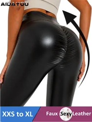 Womens Butt Lifting Leggings Faux Leather High Waisted Leggin Stretchy Bottom Ass Pants Silicon Pull Up Elastic Band Pleather