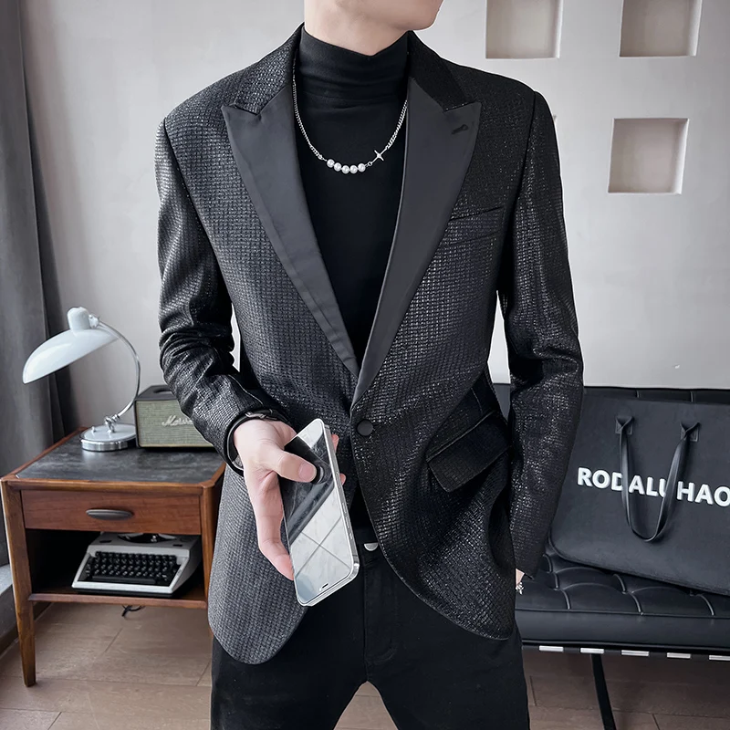 

2023 Striped Blazer Mens Slim Fit Blazer Slim Masculino Business Casual Mens Stylish Blazer Autumn Striped Splicing Blazers 3XL