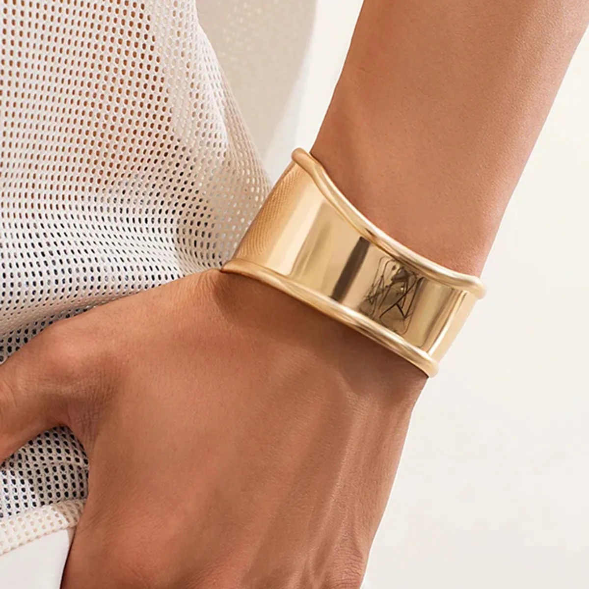 316 Stainless Steel Waterproof Geometric Irregular Open Bangle Cuff Gold Color Lava Textured Wide Bracelet Punk Vintage Jewelry