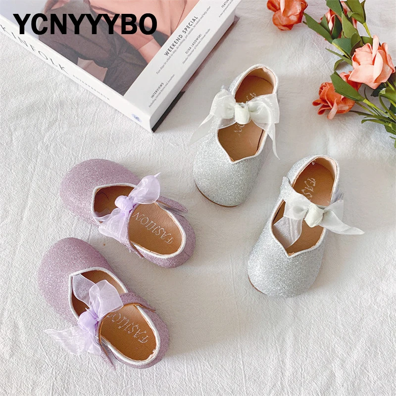 

New Kids Bow Shoes Children Brand Princess Shoes Toddler Bling Ballet Falts Baby Girls Fashion Dress Shoes Mary Jane For Autumn