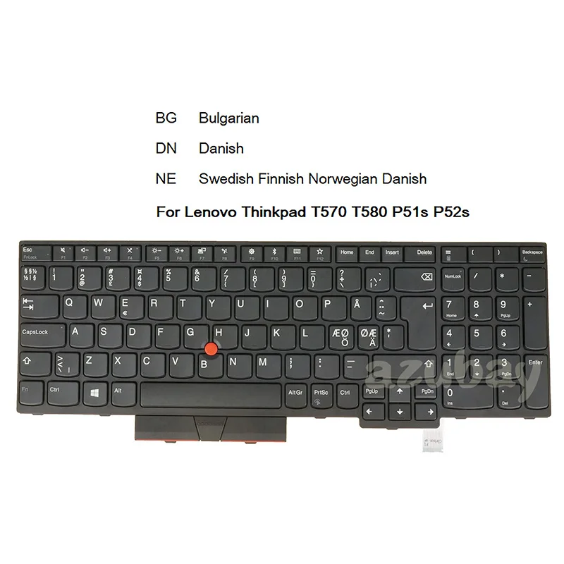 Teclado para Notebook para Lenovo Thinkpad T570 T580 P51s P52s 01er540 01en968 01hx218 nd Sueco Finlandês Norueguês Dinamarquês Búlgaro