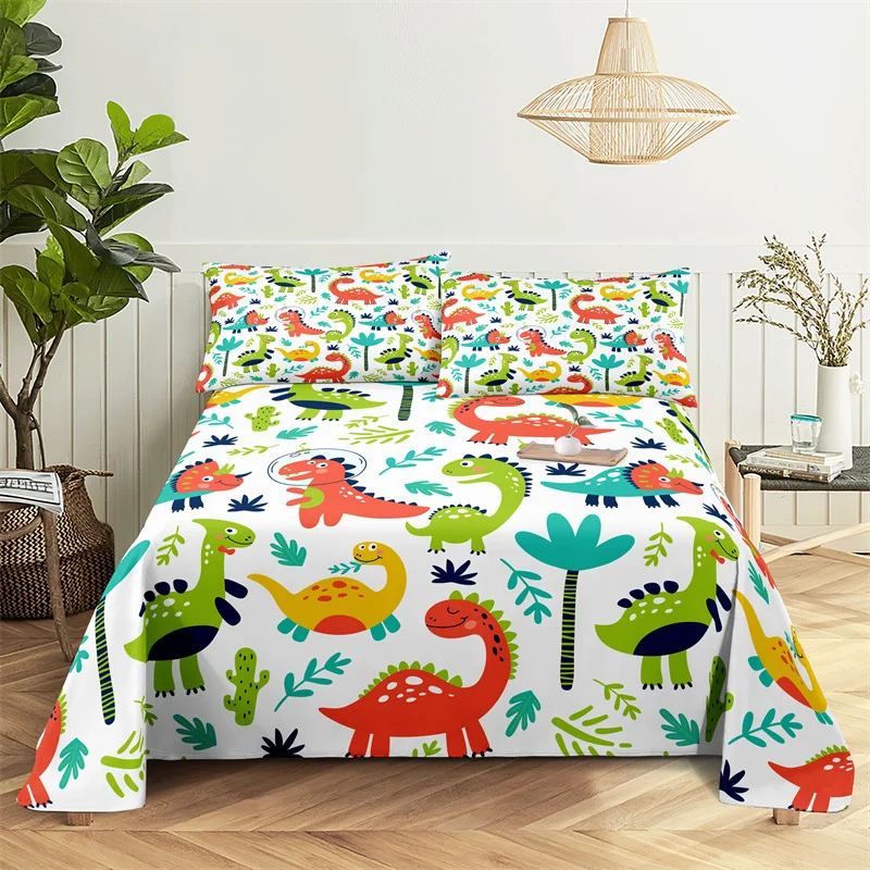 Cartoon Dinosaur，Animal 0.9/1.2/1.5/1.8/2.0m Digital Printing Polyester Bed Flat Sheet With Pillowcase Print Bedding Set 1