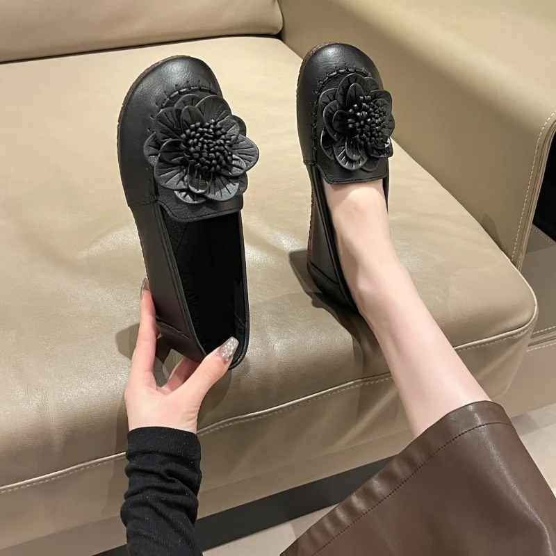 

Женские неглубокие туфли, новинка весны 2024, модные кожаные туфли без шнуровки, женские удобные повседневные туфли на мягкой подошве, женские туфли