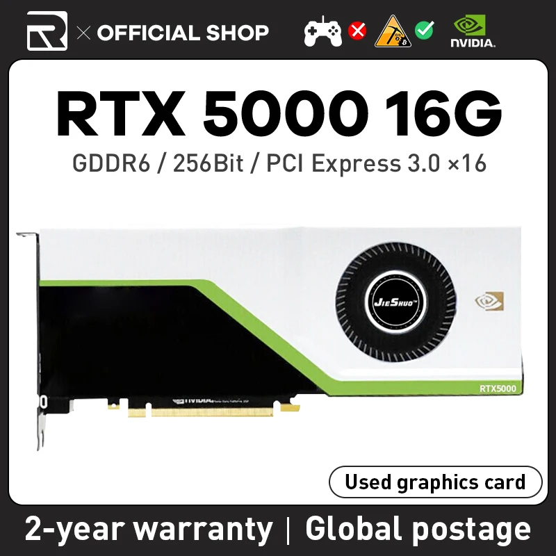 

JIESHUO NVIDIA RTX A5000 16GB Brand Graphics Card Turbofan Professional Mining ETC RVN KAS CFX PCI Express 4.0 16X GDDR6 384Bit