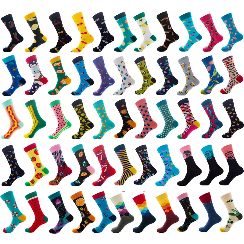 Цветные носки, счастливые мужские носки, женские носки с фруктами, носки-трубы среднего размера, носки с мультяшным рисунком, хлопковые носки для пар новинка женские носки сохраняющие тепло кружевные носки корейская версия носки с ворсом хлопковые сапоги носки принцессы с вырезами н