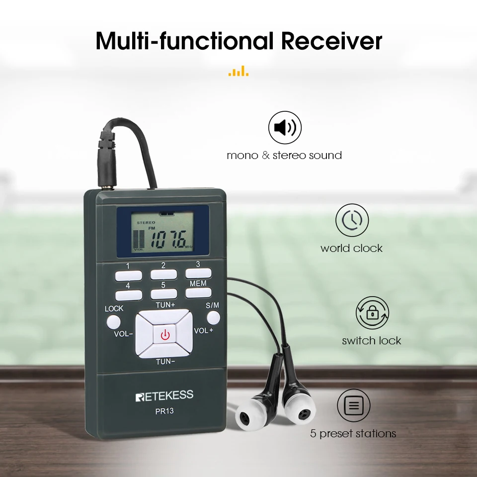 Retekess Pr13 Receptor de Rádio fm Estéreo Rádio Portátil Dsp Mini Receptor de Relógio Digital para Guia de Tour Treinamento em Reunião de Igreja - Image 3