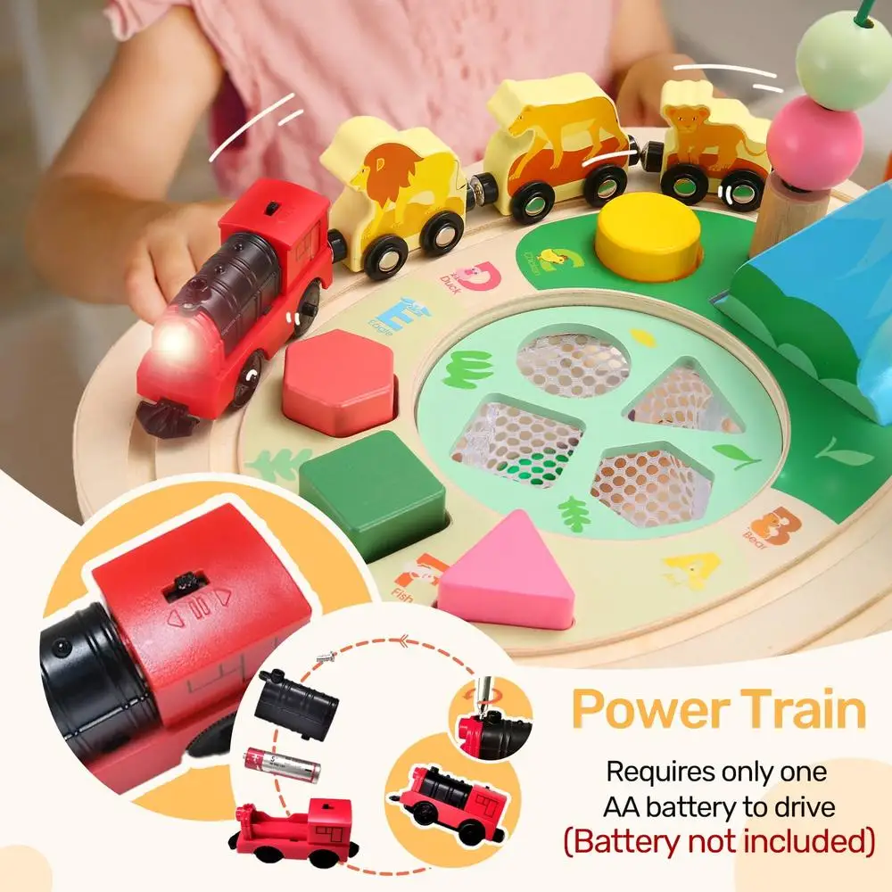 Toddler Activity Table Wood Train Track Educational Montessori Toys Bead Maze Fishing Game Sensory Play Infant Gift 3