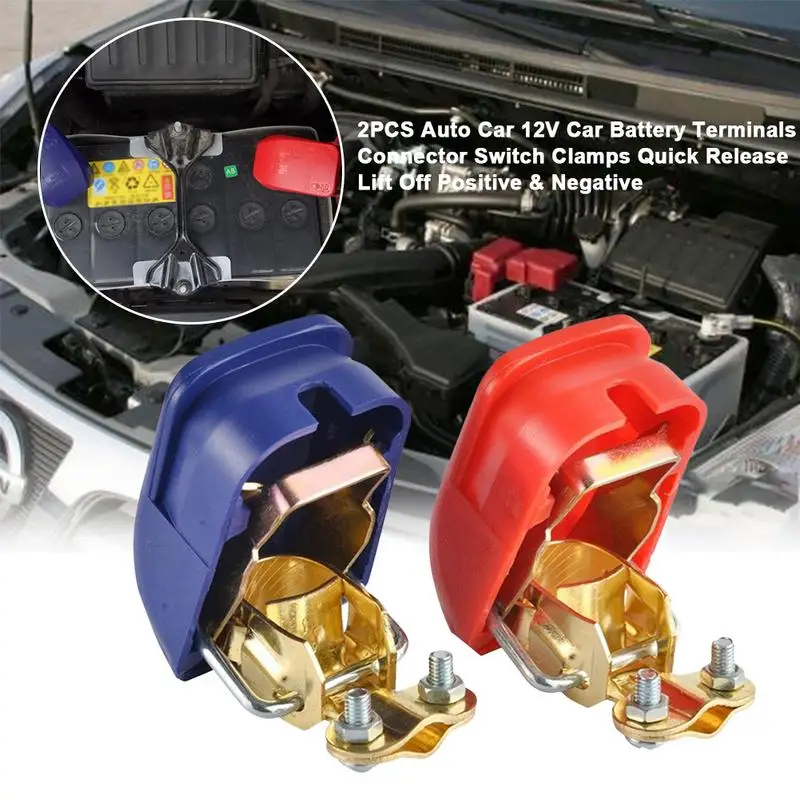2pcs Auto Car 12v Car Battery Terminals Connector Switch Clamps Quick