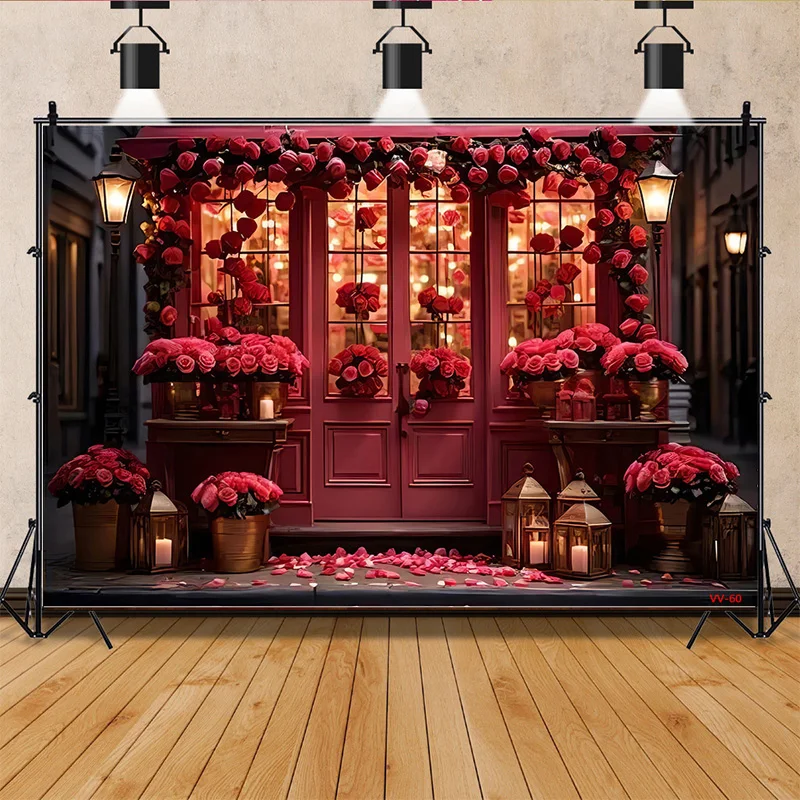 

SHUOZHIKE Valentine's Day Photography Backdrops Props Lover Rose Flower Wall Wedding Store Front Dream Photo Background AL-12