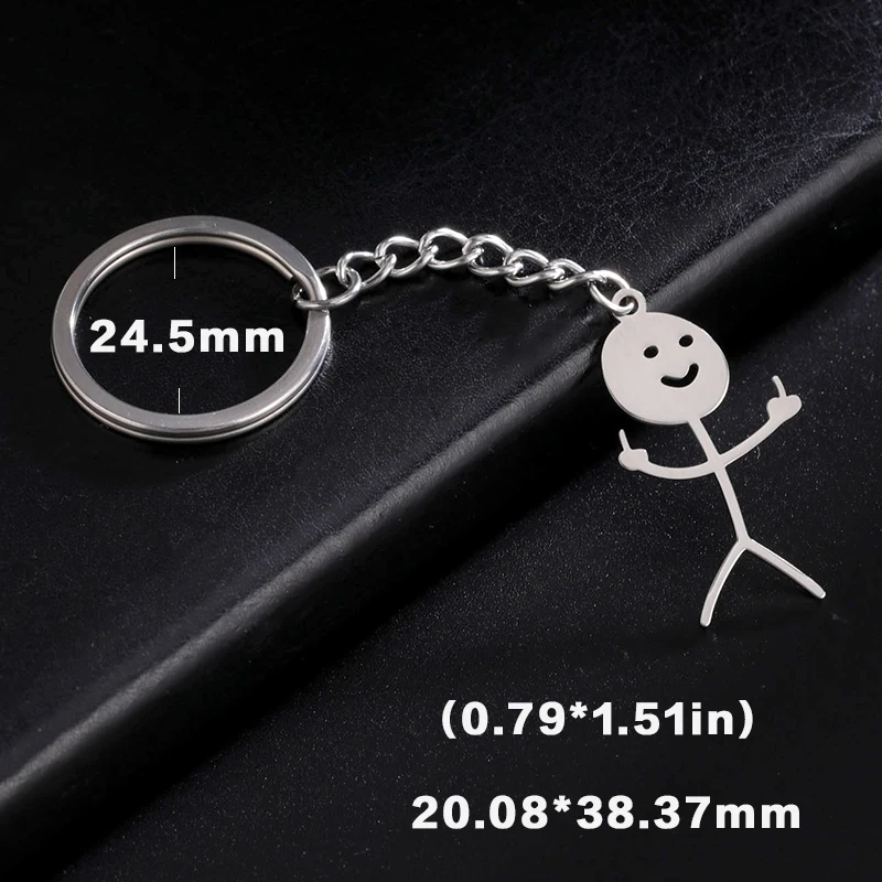 Teamer Funny Middle Finger Stickman Keychain 2025 Cute Trend School Bag Car Key Pendant Couple New Trinket Gift Keyring