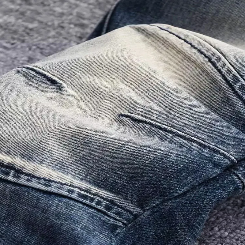 High Street Fashion Men Jeans Retro Blue Stretch Slim Fit Spliced Designer Biker Jeans Homme Patched Hip Hop Denim Pants Hombre