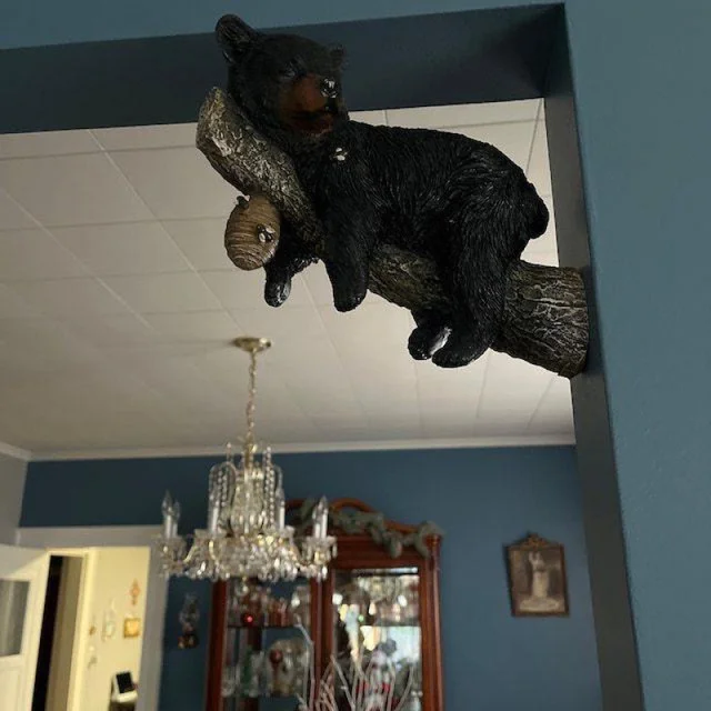 Black bear cub, home decoration, garden branch animal decoration, resin craft ornament, outdoor garden tree trunk black bear. 2