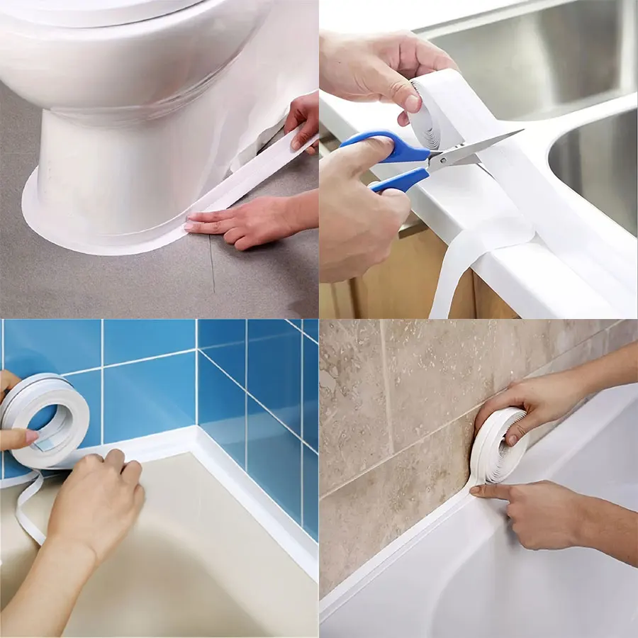 Waterproof Tape Waterproof Sealing Tape Sealing Tape 320cm*3.8cm PVC Waterproof Sealing Tape for Bathroom Sink Shower Bathtub Toilet Kitchen Self Adhesive Wall White Sticker