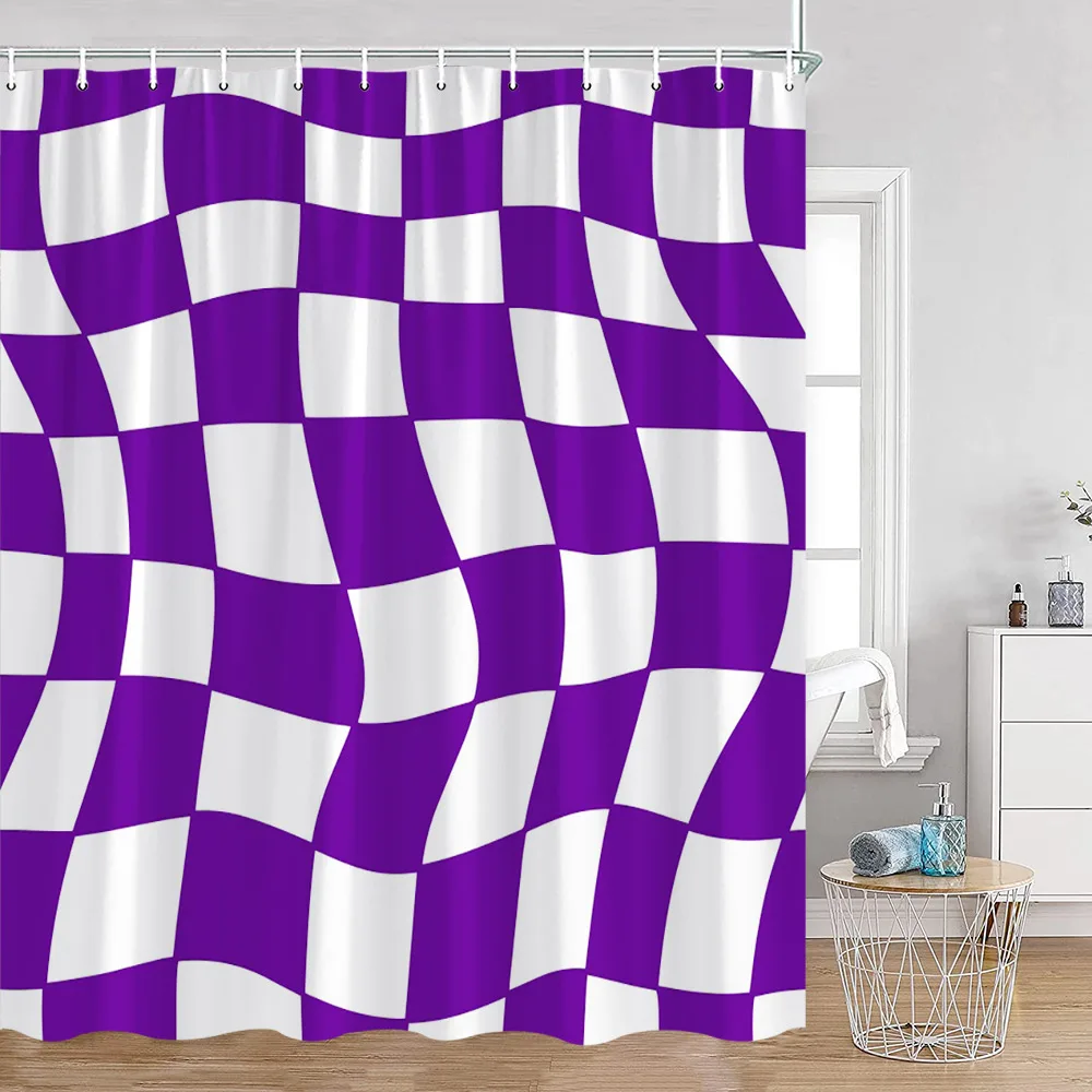 Colorful Checkerboard Shower Curtain Black White Blocks Distorted Chess Board Bathroom Curtain Modern Abstract Bath Decorations 4