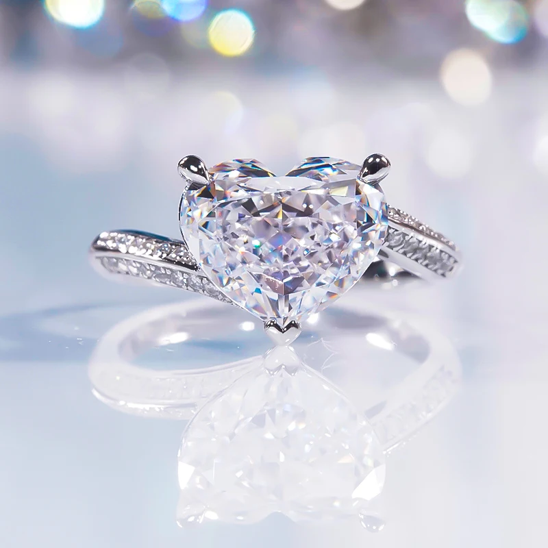 

New 5ct Heart Shape High Carbon Diamond Ring S925 Sterling Silver Platinum Plated Fine Jewelry for Women Wedding Ring Gift 2023