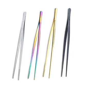 12Inch Kitchen Tongs Stainless Steel Culinary Precision Tweezer Cooking Tongs for Barbecue Food Tongs Thickened Daily Clamp Tool