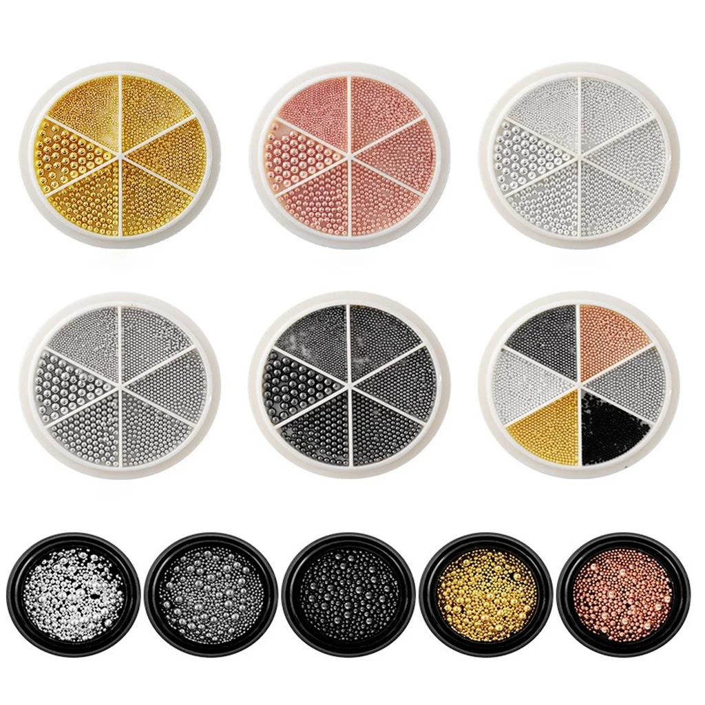 

Mini Small Stainless Steel Beads Nail Art Decorations Charm Gel Polish Gold Silver Caviar Ball Studs Nails Jewelry Accessories