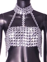 Beyprern Silver Halter Tank Top Glitter Diamonds Bustier Tops Gorgeous Backless Metal Sequin Crop Top Club Vest Festival Outfits - Image 3