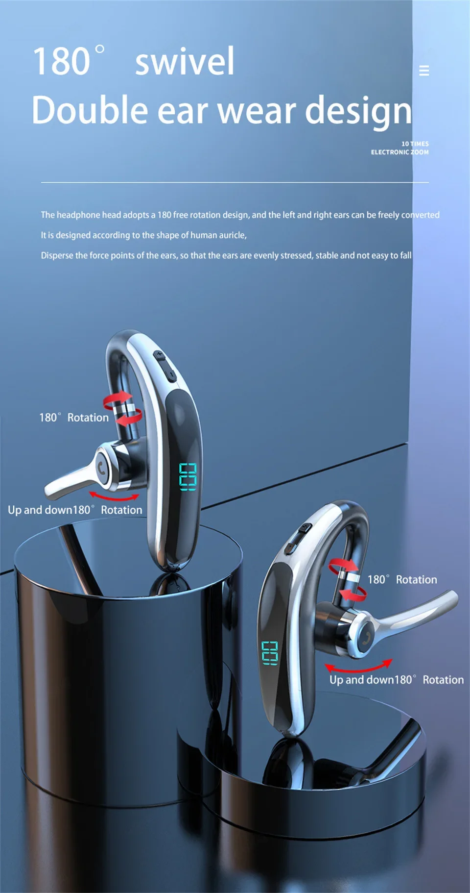 Wireless Headphones Single Ear Bluetooth Earphone With Microphon Noise Cancelling Talking Headset Busines Auriculares Driving