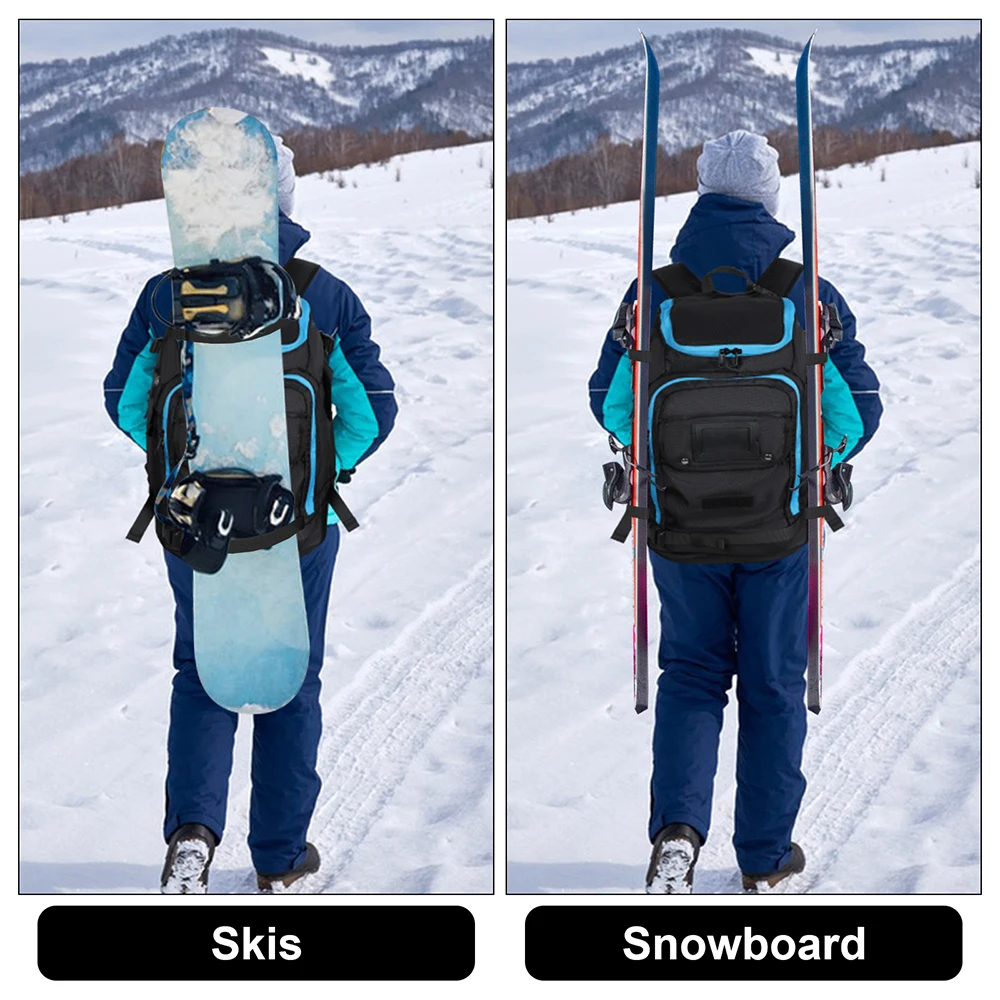 Travel Ski Boot Bag Backpack 50L Large Capacity Waterproof for Snowboard Boots Helmet Goggles Hang Skis Dry Wet Separation 6