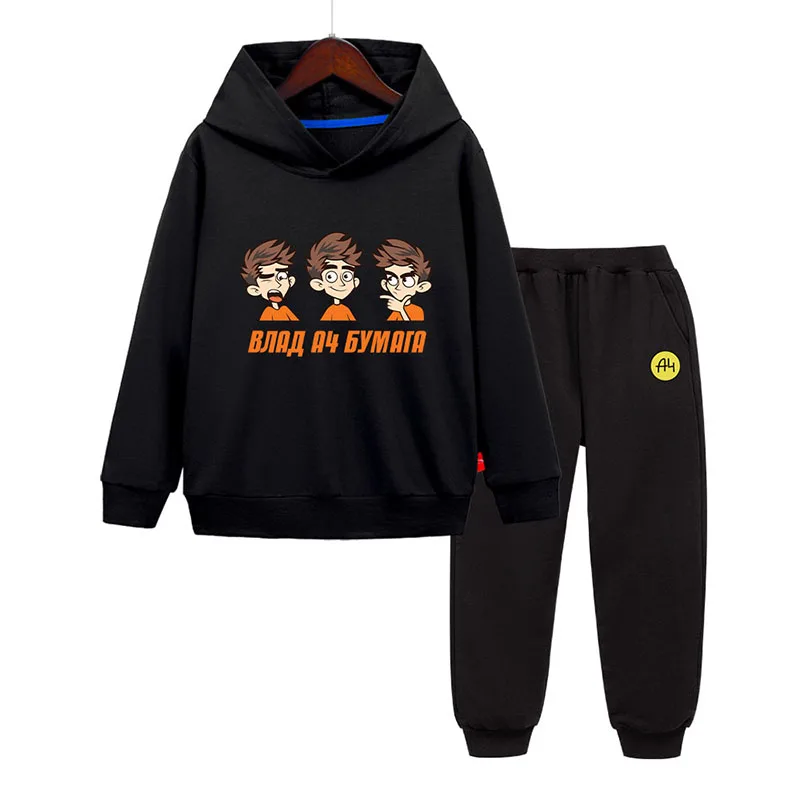 

Sudadera con capucha de dibujos animados para niño y niña, traje de pantalón con estampado de á4, otoño