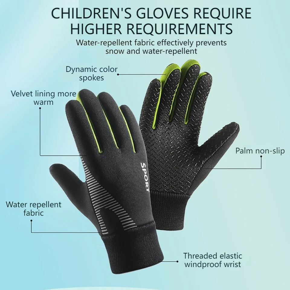 GTUBIKE Autumn Winter Gloves Kids Warm Water-resistant Sports Gloves with Thick Plush Lining for Cold Weather Cycling Gloves 3
