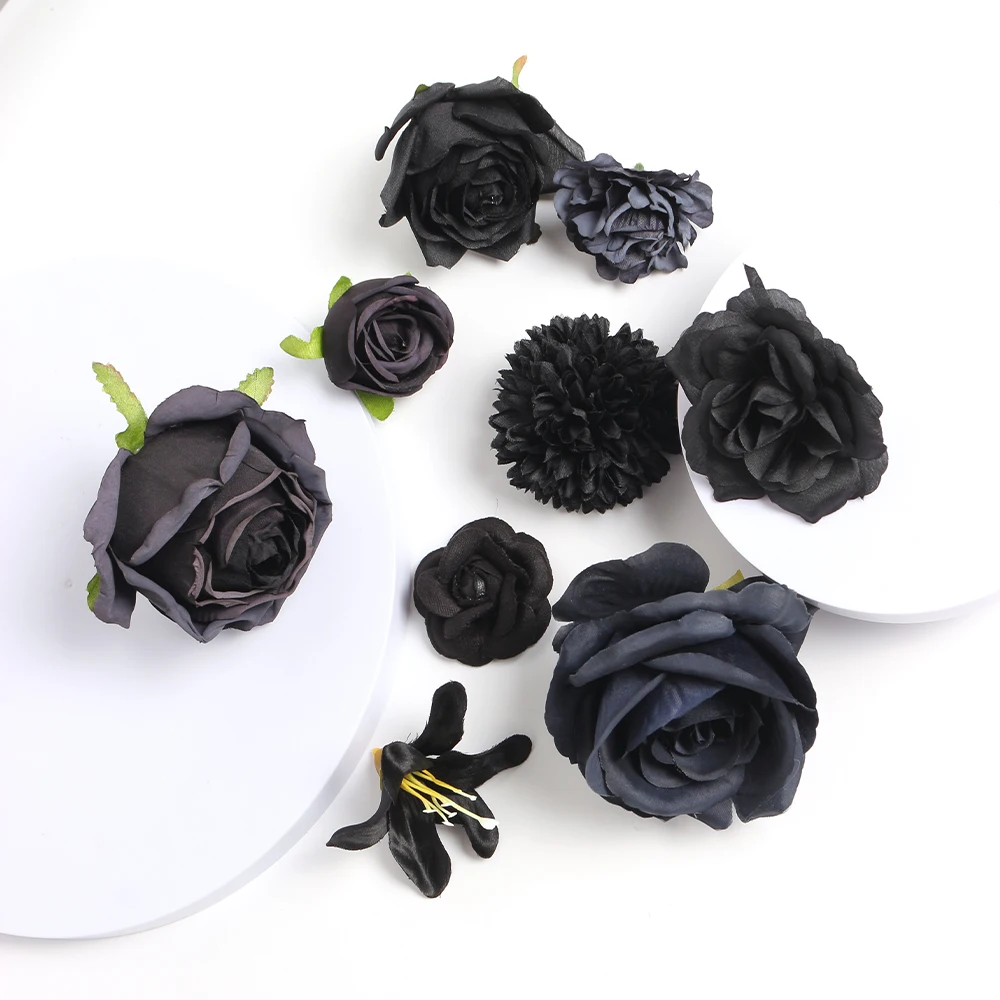 5 Stück schwarze künstliche Blumen für Heimdekoration, Hochzeit, Hochzeit, Dekoration, künstliche Blumen, Blumenstrauß, Basteln, Girlande, Sammelalbum-Zubehör – Detail 7