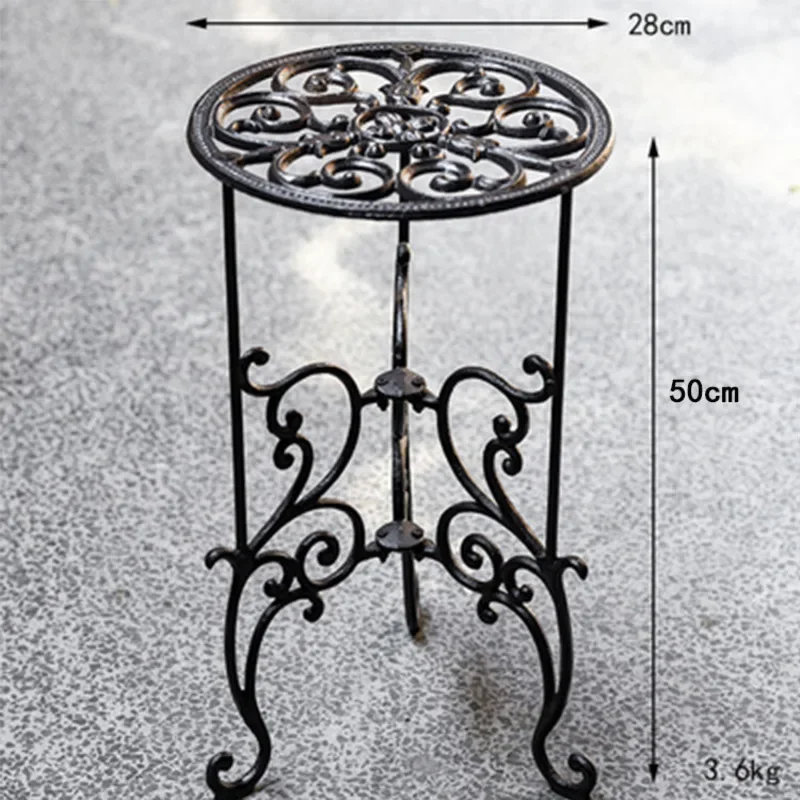 Living Room Standing Bonsai Frame 2-Layer Cast Iron Plant Shelves, Creative Balcony Flower Pot Stool Hollow Out Decorative Shelf