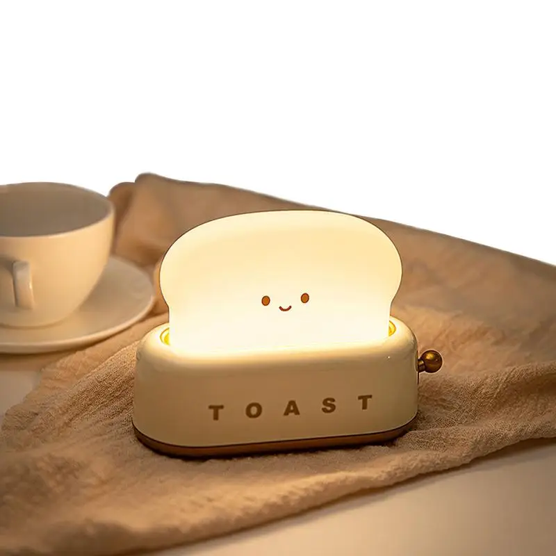 

Cute Night Light Toast Lamp Portable Desk Lamp With Timer Dimmable LED Toaster Night Lamp Rechargeable Room Decor Supplies