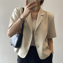 2024 New Summer Elegant Fashion Retro Simplicity England Style Office Lady Coat Women Solid Color V Neck Short Sleeve Y2K Tops