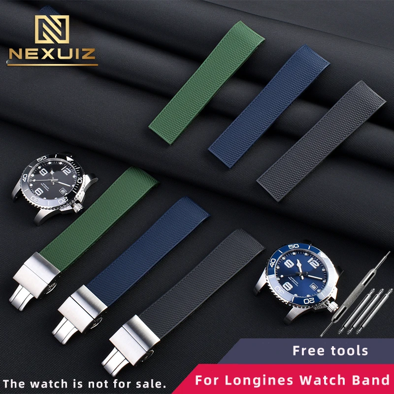 

Curved Interface Rubber Watch Strap For Longines Hydroconquest Sport L3.781.4 L3.781.3 Silicone Band 21mm For Men Waterproof