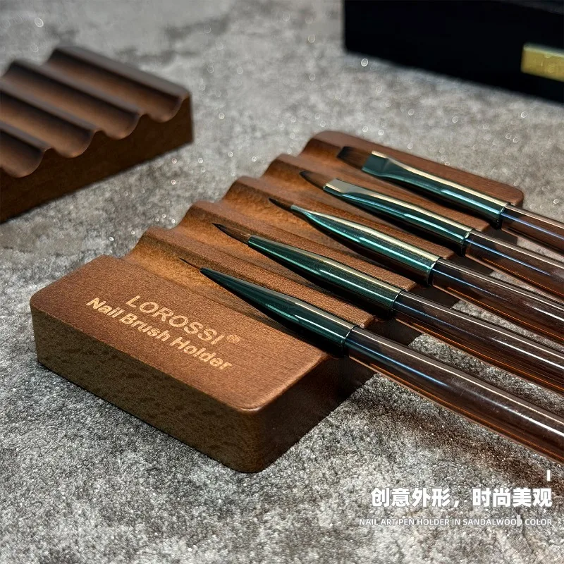 호두나무 펜 홀더 6 슬롯 그루브 정리함 다기능 네일 아트 브러쉬 랙 데스크탑 보관 스탠드