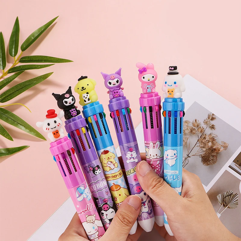 

Sanrio Cartoon Ballpoint Pen Kuromi Melody Cinnamoroll Pudding 10 Colored 0.7 School Student Stationery Drawing Writing Mark Pen