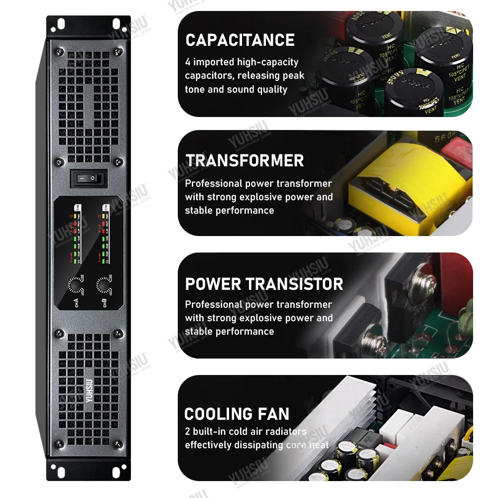 YUHSIU Professional 2U Digital AMP Class D Hifi High Power Amplifier 650W 2/4 Channels For KTV Disco Stage Karaoke Audio Speaker
