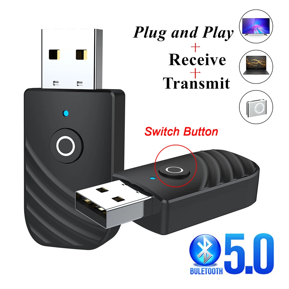 

3 in 1 Wireless USB Bluetooth 5.0 Adapter Audio Receiver Transmitter 3.5mm AUX adaptador for car TV PC Computer Home Stereo